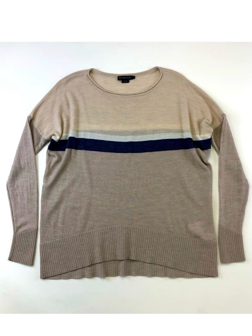 Pendleton pullover neutral merino wool wound neck lightweight womens sweater Med